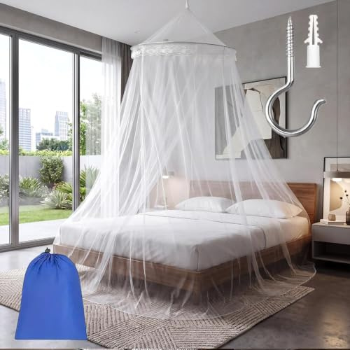 Dexpally Baldacchino Zanzariera per Letto Matrimoniale 60 x 250 x 1100 cm Grande Baldacchino Bianco per Amaca, Casa, Viaggi e Campeggio (Bianco)