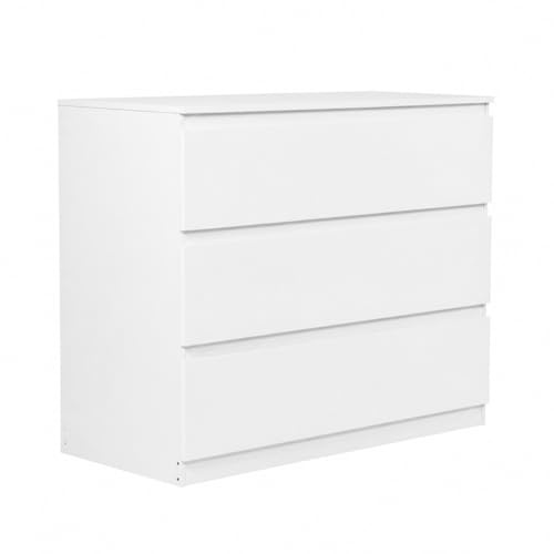 Amveya Kommode Weiß Hochglanz Kommodenschrank mit 3 Schubladen 100 cm Breit Sideboard für Schlafzimmer Wohnzimmer & Flur Moderner Schubladenschrank 100x40x75cm