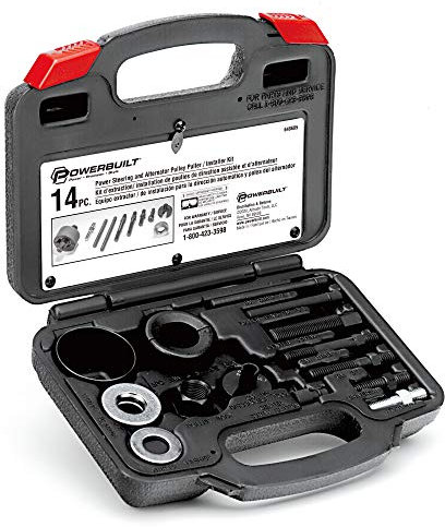 Powerbuilt Power Steering and Alternator Pulley Remove and Install Tool Set, Replace Vehicle Steering Pump, Car Repair Tools, Storage Case - 648605