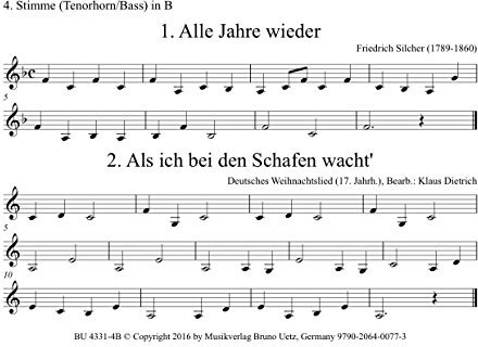 Fröhliche Weihnachten. 35 der schönsten Weihnachtslieder für 4. Stimme Tenorhorn in B im Posaunenquartett (Alternativstimme)