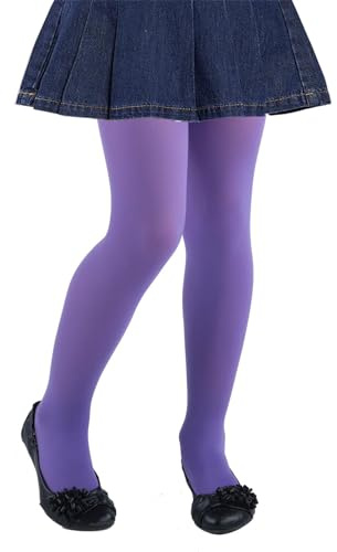 CHUNG Girls Light Weight High Stretchy Footed Legging Lights Students Ballet Bottom, Purple, 8-11Y