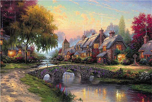 SUPERPOWER® Hölzern 1000 Stück Frühling von Thomas Kinkade Puzzle Bunte Ölgemälde Landschaft Puzzles Familie Wanddekoration Geburtstagsgeschenke