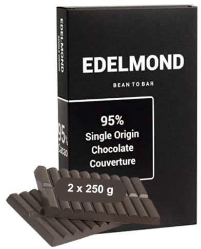 Edelmond Edelbitter Kuvertüre - 95% Hochprozentig in Kakao fürs Gourmet Kochen. Ohne Emulgator ohne Alkalisierung. Vegan Bio - 2x 250g