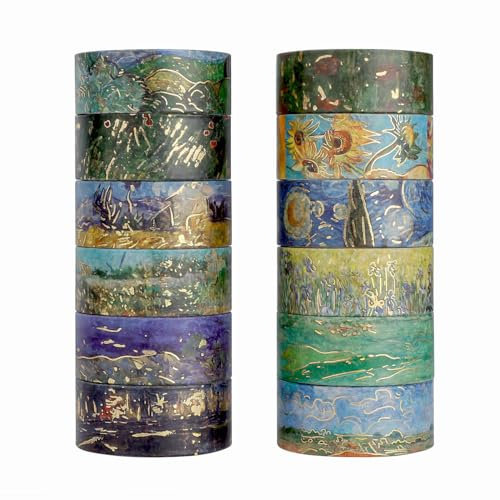 Lychii Washi Tape Set, 12 rullar dekorativa maskeringstejp för konst, Bullet Journal, scrapbooking, DIY, förpackning
