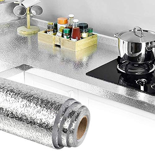 TANCUDER Pegatinas de Pared a Prueba de Aceite Aluminio Papel Pintado Cocina Autoadhesiva Aluminio Pegatinas 40cm x 5m Papel Tapiz de Aluminio Impermeable para Cocina Pared Alacena Baño