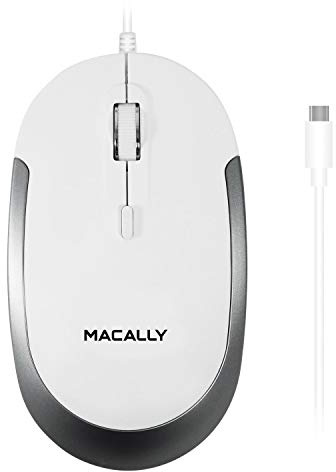 Macally Ucdynamouse-W, USB-C Silent Click Maus mit 3 Tasten und Scrollrad, optisch mit Kabel, weiß/Space Gray