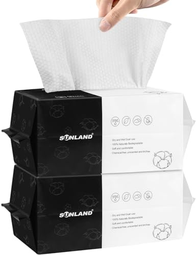 SUNLAND 2er Pack Einweg Gesichtstuch Baumwoll Trocknungstücher Vielseitig Einmalwaschlappen fusselfreie Abschminktücher für Hautpflege, Make up, Familienreisen