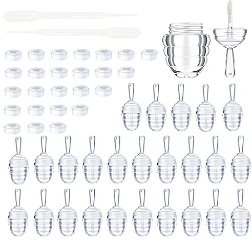Lot de 25 boîtes à lèvres en plastique vides en forme de peigne à miel, 6 ml, mini conteneurs à lèvres transparents, rechargeables, avec 2 entonnoirs en plastique, pour femmes et filles,