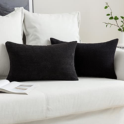 MIULEE 2er Set Kissenbezüge Dekokissen Körnig Dekorativ Kissenbezug Kissenhülle Sofakissen Deko Bezug Weich Zierkissen Kissen für Wohnzimmer Schlafzimmer 40x60cm Schwarz