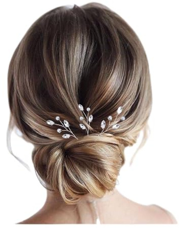 Allereya Kristallperlen Hochzeit Haarnadeln Haarspange CZ Strass Haarnadeln Haarspange Silber Perle Haarnadeln Faux Pearl Braut Kopfschmuck Braut Haarschmuck für Frauen und Mädchen 3 Stück (Silber)