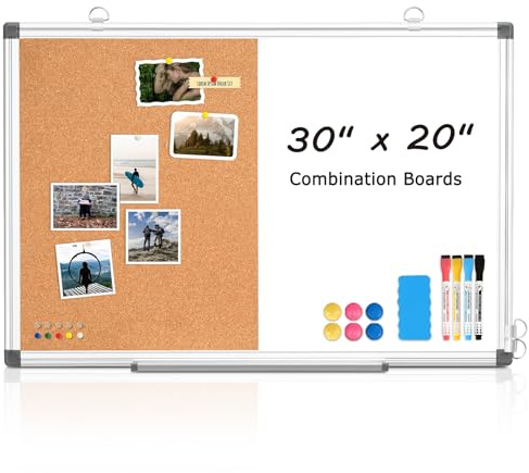 Magnetic Dry Erase White Board Cork Board Combo for Wall with Accessories
