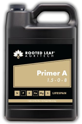Rooted Leaf Agritech Primer A - Carbon-Based Nitrogen Potassium Plant Fertilizer 100% Bioavailable Nutrients Containing Organic Acids for Indoor House Plants Vegetables Tomatoes - 1 Gallon