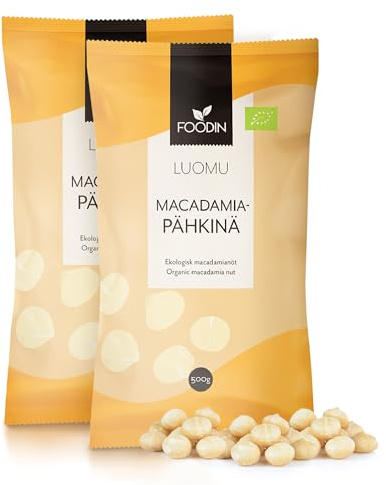 FOODIN Noci di Macadamia Biologiche 1kg – Frutta secca cruda e naturale, senza glutine e vegana. Ricche di grassi insaturi, ideali come snack o per ricette dolci e salate (2x500g)