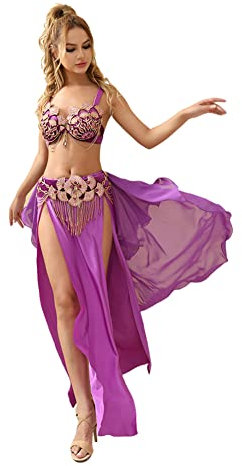 ROYAL SMEELA Belly Dancer Costumes for Women Belly Dance Bra and Belt Belly Dancing Skirt Bellydance Costume Carnival Outfit Purple