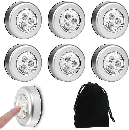 Luce Adesiva a Batteria Luce LED Adesiva Touch Luci LED per Armadio con sacchetto di stoccaggio Piccola Luce Notturna per Guardaroba Cucina Scale, 6 Pezzi