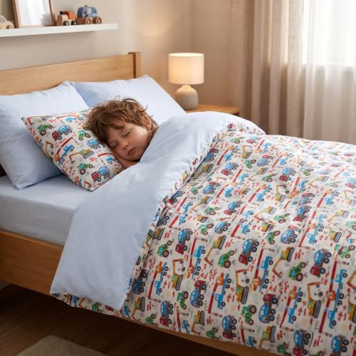 PinkZebra Kinder Bettwäsche mit Reißverschluss: Decke 100 x 135 cm + Kissen 40 x 60 cm, Babybettwäsche für Jungs aus Baumwolle, Öko-Tex Standard 100, Made in EU, Traktor