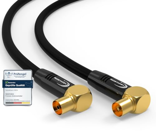 RedStar24 Antennenkabel 7,5m Schwarz – 90° Gewinkelt Koaxial | Stecker zu Buchse – Premium HDTV Koaxialkabel für Kabelfernsehen | TV Kabel: Kompatibel mit TV, Radio, DVB-T/T2, DVB-C, DAB