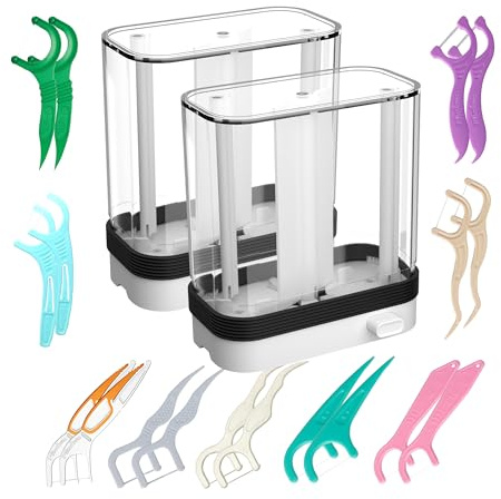 Empty Floss Pick Dispenser, Floss Pick Holder, Flosser Dispenser refillable for Plackers, Dental Pick Holder (2pcs)