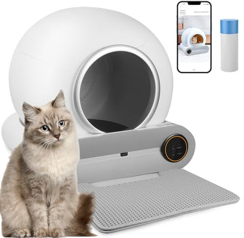 TaFoyu Selbstreinigende Katzentoilette, Self-Cleaning Cat Litter Tray, Extra 65L, App Control, Anti-Pinch/Odour-Isolating Cat Litter Trays für Multiple Katzen