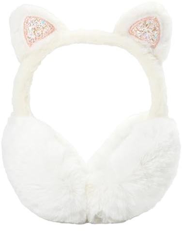 SEDEX Ear Muff for Girls Cat Ear Earmuffs Winter Faux Fur Ear Warmers Ear Cover with Cute Sequins Ears for Women Tennager