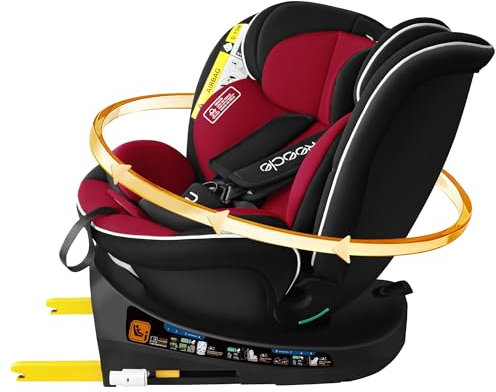 Reecle I-Size Kindersitz 360 Drehbar mit ISOFIX 40-150 cm, 0-12 Jahre, Reboarder Kinderautositz (Rot)