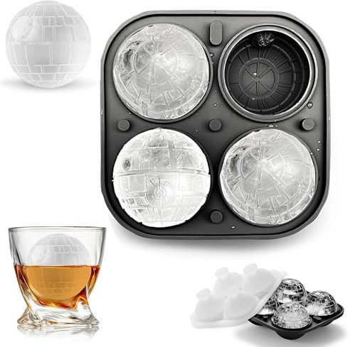 Silikon Eiswürfelform Todesstern Rund, 3D Todesstern Ball Eiswürfelformen, Wiederverwendbar Eiswürfelbehälter mit Deckel und Trichter, BPA-Frei, leicht zu lösen, für Eis, Whiskey, Cocktail, Saft