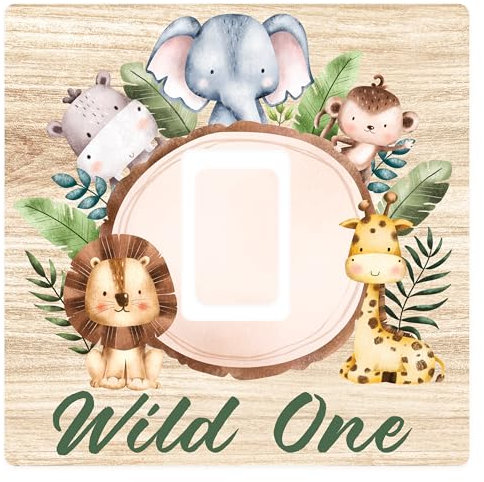 Wild One - Vinilo adhesivo para interruptor de luz, diseño de animales de safari, decoración de habitación de niños y niñas