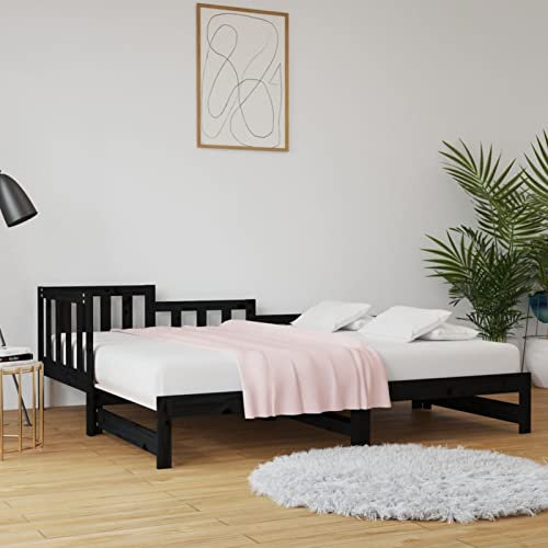 Homgoday Casa Mobilia Dormeuse ausziehbar, schwarz, 2 x (90 x 200 cm) aus massivem Kiefernholz, Schlafsofa Dormeuse, Wohnzimmer, Sofa, modernes Sofa, Outdoor-Sofa für den Garten, Loungesofa