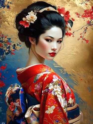 Dooqon Peinture par Numéros Grand Geisha 40x50cm - Kit pour Adultes et Enfants Débutants - Acryliques, Sans Cadre S-476
