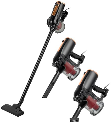 CFITANK Aspirateur Balai sans Fil, Aspirateur Balai avec Fil Câble 4m, 3 en 1 Aspirateur Vertical Filtre HEPA, 600W 18000Pa Aspirateur Balai Léger avec Support Mural pour Sols Durs Tapis