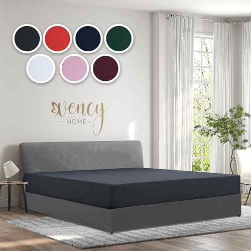 Vency Jersey Spannbettlaken 180x200cm Anthrazit - Spannbetttuch 100% Baumwolle, Bettlaken 180x200 Bis 25 cm Matratzenhöhe Anthrazit