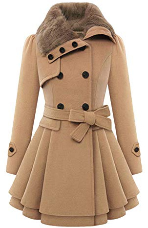 EFOFEI Womens Winter Trench Coat with Belt Faux Fur Collar Coat Button Outerwear Jacket Brown M