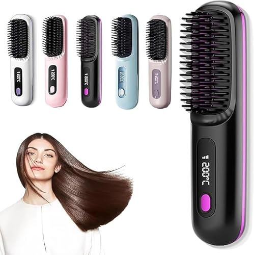 Go Brush Pro - Kabellose Haarglätterbürste - Tragbar & Wiederaufladbar für Reisen und täglichen Gebrauch, Haarschonendes & Langlebiges Design (Schwarz)