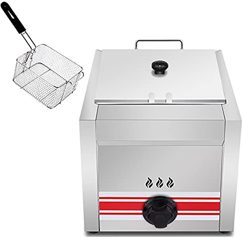 Genérico Freidora a Gas Industrial, freidora a Gas, Acero Inoxidable, freidora Doble, Gran Capacidad 22L, con cestas extraíbles, Potencia de Fuego Regulable, fácil de Limpiar