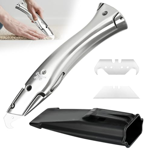 YYTECH Juego de cuchillos de gancho para alfombras, con hoja trapezoidal, cuchillo de gancho y cúter profesional para cortar revestimientos de suelo de PVC | Carcaj de plástico