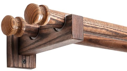 ZMTGLTG Barra de Cortina de Madera Maciza Color Nogal Hongo, diseño de Doble Varilla, Soporte for Cortina de Dormitorio (180-320 cm)(180cm)
