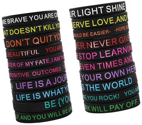Thewasc Set mit 20 Motivationsbändern aus Silikon mit inspirierenden Sprüchen, mehrfarbiges Sortiment zum Verschenken und für Partys, modische Silikon-Armbänder