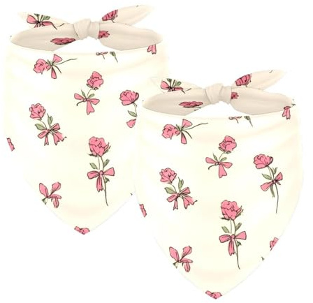 Hundehalstuch, verstellbar, Dreieckstuch für kleine, mittelgroße und große Hunde, Katzen, Haustiere, Cartoon-Rosa, Schleifen, Rose, 2 Stück