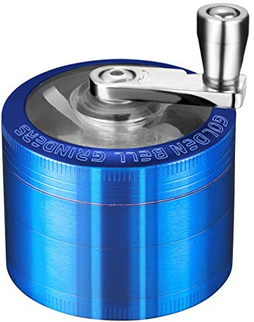 LIHAO 2 inch Hand Cranked Spice Grinder with Pollen Scraper | Foldable Handle Grinder, 4 Layers, Zinc Alloy, Blue