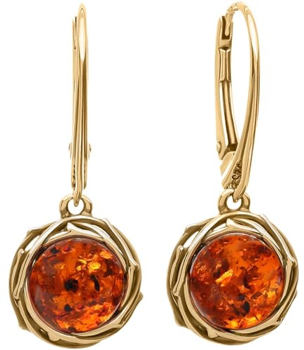 miyou – 925 sterling silver örhängen hängande för kvinnor – engelskt lås med naturlig bärnsten – elegant smycke, Metall, Bärnsten