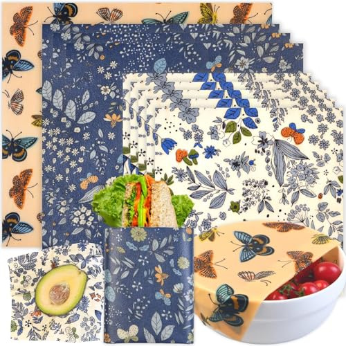 Marvelisk Reusable Beeswax Wraps – 9 Pack Organic Beeswax Food Wraps, Eco-Friendly Plastic-Free Food Storage, Sustainable Wraps for Sandwiches, Bread, Fruit & Snacks, 1 XL, 3 M, 5 S