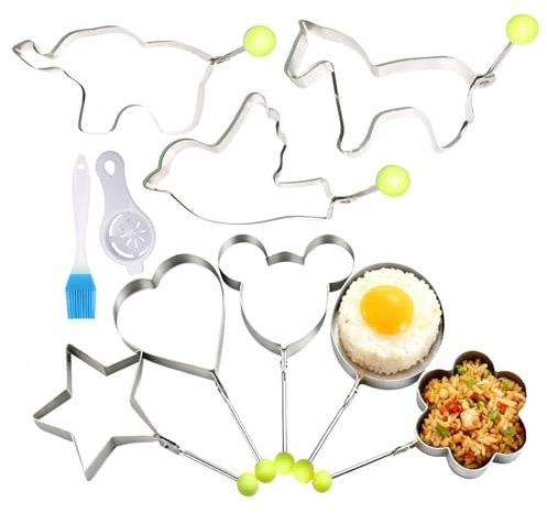 Molde Para Freír Huevos | Utensilio de Cocina con 8 Moldes de Formas y Cepillo,Formadores De Huevos De Acero Inoxidable - Utensilio De Cocina Para Desayuno, Hamburguesa, Ensalada, Sándwich Y Tortita