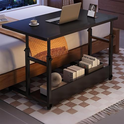 ZYZSY Überbetttisch mobiler Betttisch mit 4 Rollen (2 mit Bremsen), Laptoptisch höhenverstellbar 63-85cm, Mobiler Schreibtisch Pflegetisch für Tägliche Entspannungsarbeit(Black,60 * 40cm/24 * 16in)