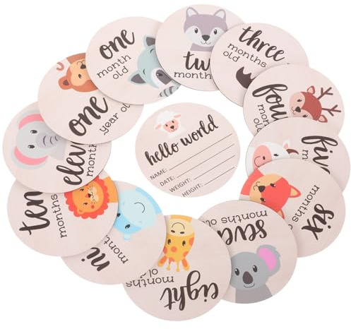 SEWACC Cartes D'étape Mensuelles en Bois Rond pour Bébé, 1 Set, pour Photo Props et Baby Shower, pour Suivre la Croissance et Marquer Étapes Clés