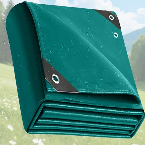 wowspeed 2x3m Tarpaulin Cover Sheet Waterproof, Large Green Heavy Duty Tarp Sheet Cover, PVC Universal Tarpaulin Sheets Tent with Reinforced Eyelets, Flame/UV/Tear Resistant for Car Pool Furniture