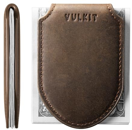 VULKIT Magnetic Money Clip Genuine Leather Streamline Design