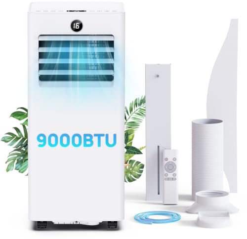Condizionatore Portatile 9000BTU, 4 IN 1 Climatizzatore Portatile con Raffrescamento Ventilazione Deumidificazione Silenzioso, Timer 24H, Basso Consumo, Kit di Installazione, per Casa Ufficio