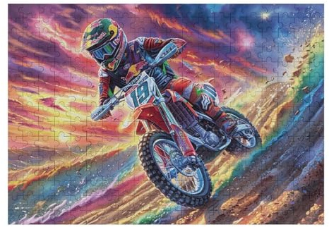 Atractivo Piloto de Motocross Montaña Moto de Cross Aventura Salvaje Puzzle 300 Piezas para Adultos Divertido Desafiante Y Relajante Ideal para Actividades En Casa 300 PCS（40x28cm）