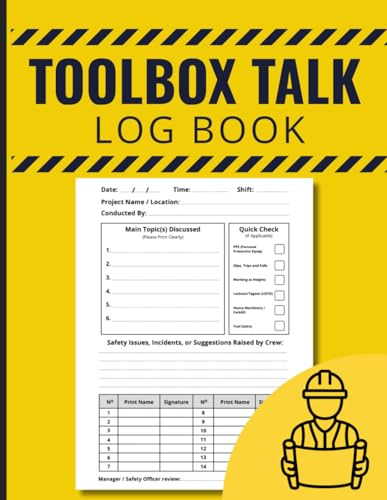 Toolbox Talk Log Book: Daily Safety Briefing & Crew Sign-off Record for Construction and Industrial Sites