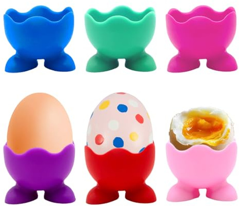 Quorumsg 6 Piezas Huevera, Silicona Divertidas Hueveras con Patas de Pollo, Reutilizable Huevera con Base, Hueveras para La Mesa del Desayuno y La Decoración del Hogar(Seis Colores)